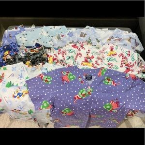 8 winter themed bundle of scrub tops s